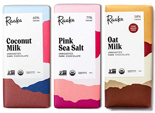 Raaka Chocolate Dairy-Free Pack | Gourmet Bean-to-Bar Dark Chocolate | Organic, Kosher, Vegan, Gluten-Free | Chocolate Lover’s Gift | 1.8oz Bars