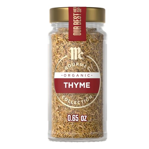McCormick Gourmet Collection Thyme, Organic, Non GMO, Our Best Herbs & Spices, Warm, Aromatic Flavor Enhances Soups, Stews, Grilled Meats, Vegetables