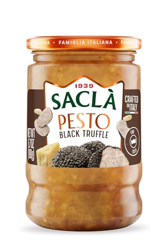SACLA Pesto with Black Truffle | Italian Pesto Sauce with Real Truffle & Cheese | 6.7 oz Glass Jar | Gourmet Non-GMO Paste | Imported from Italy
