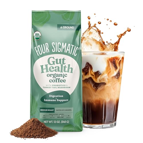 Four Sigmatic Gut Health Organic Ground Coffee | Medium Roast, Immune Boosting Probiotic Mushroom Coffee with Chaga & Turkey Tail for Gut Health