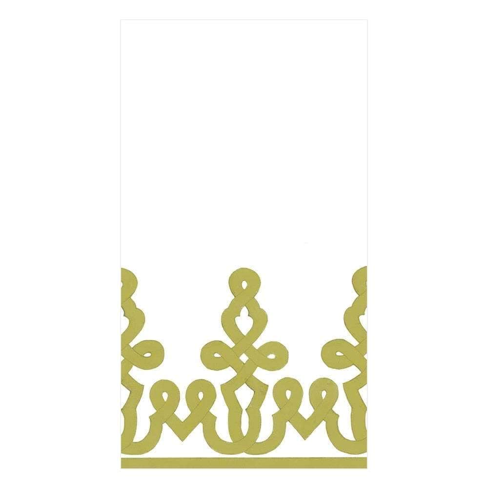 Caspari Dessin Passementerie Paper Linen Guest Towel Napkins in Moss Greens - 12 Per Package