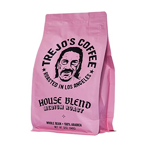 Trejo’s Tacos House Blend Medium Roast Whole Bean Coffee 12 Oz (Pack of 1) - Made with 100% Arabica Beans - Smooth Balanced Taste with Chocolate