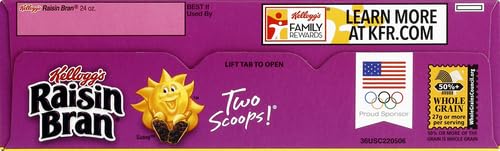 Kellogg's Raisin Bran Breakfast Cereal, High Fiber Cereal, Made with Real Fruit, Family Size, Original, 24oz Box (1 Box)