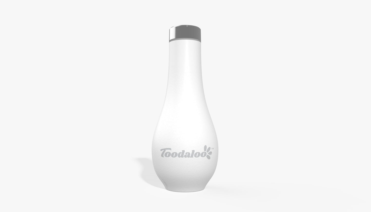 Toodaloo High Pressure Toilet Cleaning Spray Bottle, Soft Silicone, White with Chrome Lid, Easy to Clean, Remove Skid Marks, Diarrhea Overspray, or