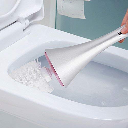 Toilet Bowl Brush and Holder, Creative Toilet Brush Set with Stainless Steel Base (White)