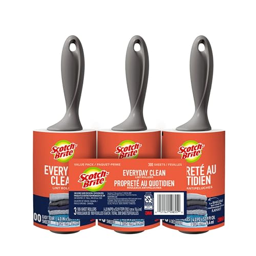Scotch-Brite Everyday Clean Lint Roller, 3 Pack, Lint Remover for Pet Hair, Dark Clothes, Furniture, and Dusty Surfaces, Picks Up Fur & Fluff in Your