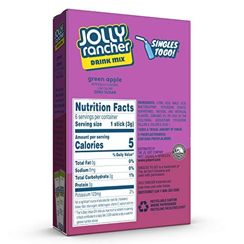SINGLES TO GO! Jolly Rancher Green Apple, 6 Boxes with 6 Packets each, 36 total servings