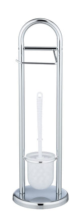 Toilet Paper Stand with Toilet Brush, Toilet Paper Holder Set, Free Standing Toilet Paper Holder, Stainless Steel, White, 7.5 x 7.5 x 24.8 in