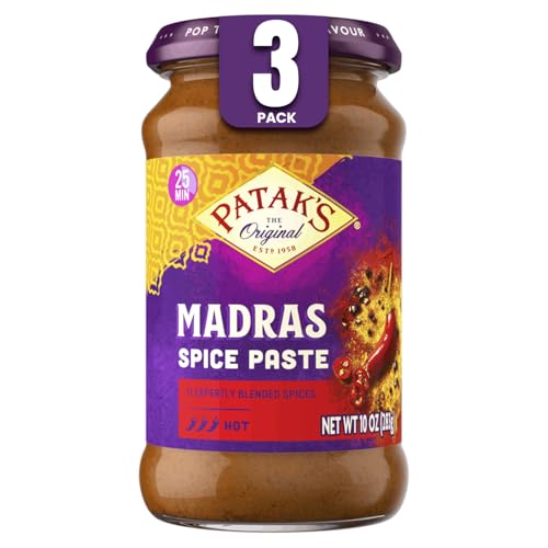 Patak's Madras Spice Paste, Hot Indian Curry with 11 Expertly Blended Spices, No Artificial Colors, Gluten-Free & Vegan, Bold Base for Home Cooking