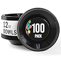 Exquisite Party Solids 12 Oz Black Plastic Bowls Disposable Bowls for Hot Food Soup 100 Pcs - For Soup, Salad, Cereal, Desserts & Party Supplies