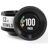 Exquisite Party Solids 12 Oz Black Plastic Bowls Disposable Bowls for Hot Food Soup 100 Pcs - For Soup, Salad, Cereal, Desserts & Party Supplies