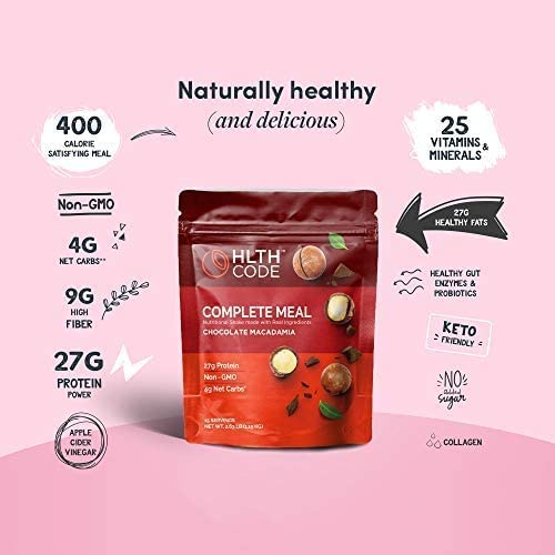 HLTH Code Complete Meal Replacement Shake - Healthiest Meal Replacement = Healthiest You | Keto Friendly | High Protein | Low Carb | Collagen | Gluten