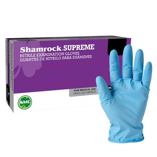 Shamrock Nitrile Examination Gloves, Blue Disposable, Latex Free, Powder Free, Safe for Food Handling, Size Large, 30353