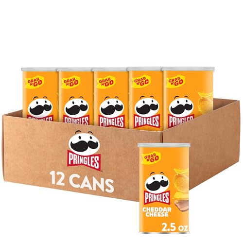 Pringles Potato Crisps Chips, Lunch Snacks, Office and Kids Snacks, Grab N' Go, Cheddar Cheese (12 Cans)