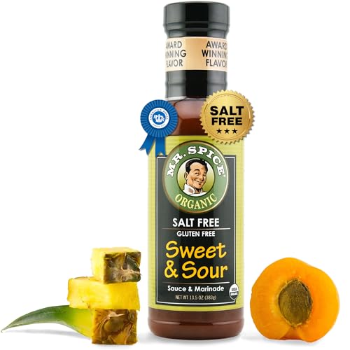 Mr. Spice Organic Sweet and Sour Sauce, Salt Free Sweet & Sour Dipping Sauce (5 mg/serving), Gluten Free, Low Sodium Sauces for Marinade and Wok, No