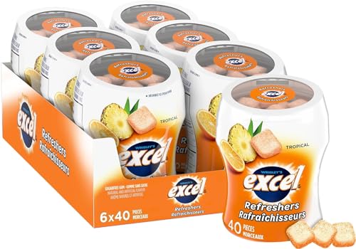 Excel Sugar-Free Gum, Refreshers tropical Flavored, 40pc/6 ct