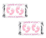 60 Pink Footprints Baby Shower Miniatures Chocolate Candy Bar Wrapper, Its a Girl Baby Shower Mini Candy Bar Stickers Decorations, Candy Not Included