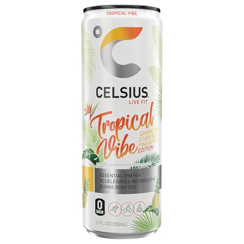 CELSIUS Sparkling Tropical Vibe, Functional Essential Energy Drink, 12 Fl Oz