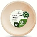 Chic Leaf 6-Inch Palm Leaf Plates, 50-Pack -Fully Compostable Disposable Appetizer and Dessert Plates, Heavy Duty Bamboo-Style Dinnerware for Weddings