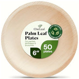 Chic Leaf 6-Inch Palm Leaf Plates, 50-Pack -Fully Compostable Disposable Appetizer and Dessert Plates, Heavy Duty Bamboo-Style Dinnerware for Weddings