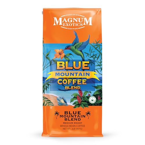 Magnum Exotics Coffee, Blue Mountain Coffee Blend - Medium-Light Roast, Whole Bean, Made from 100% Arabica Beans, Rich & Smooth Flavor, Fresh Roast