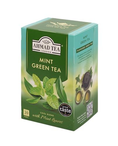 Ahmad Tea Mint Green Tea, Foil Wrapped Teabags, 20 ct (Pack of 1) - Caffeinated & Sugar-Free