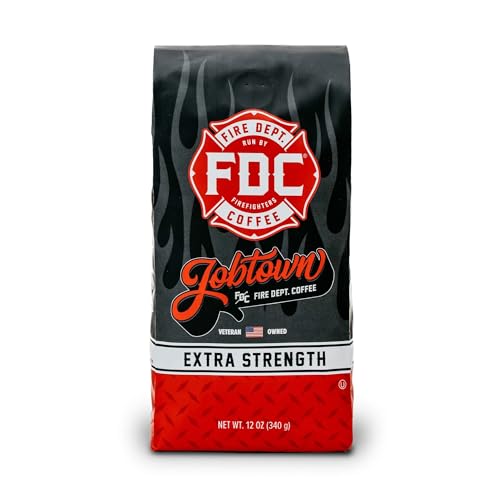 Fire Department Coffee - Gives Back to Firefighters - Jobtown Extra Strength Ground Coffee - Rich & Bold Dark Roast - Roasted in the USA - Veteran