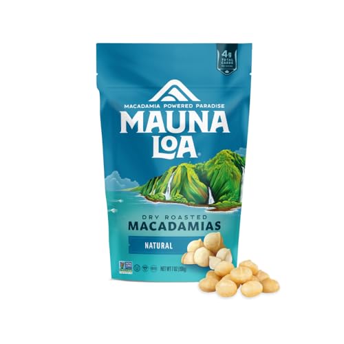 Mauna Loa Unsalted Roasted Macadamia Nuts, 7 oz Resealable Bag, Keto Friendly, Gluten Free, Premium Hawaiian Healthy Snack