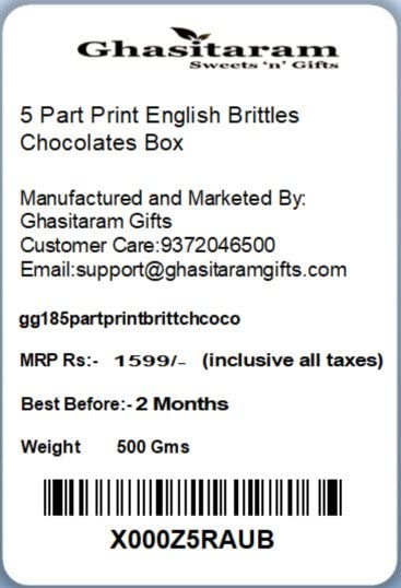Ghasitaram Gifts Chocolate - 5 Part Print English Brittles Chocolates Box