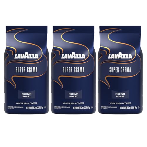 Lavazza Super Crema Whole Bean Coffee, Medium Espresso Roast, Arabica and Robusta Blend, 2.2 lb Bag (Pack of 3)