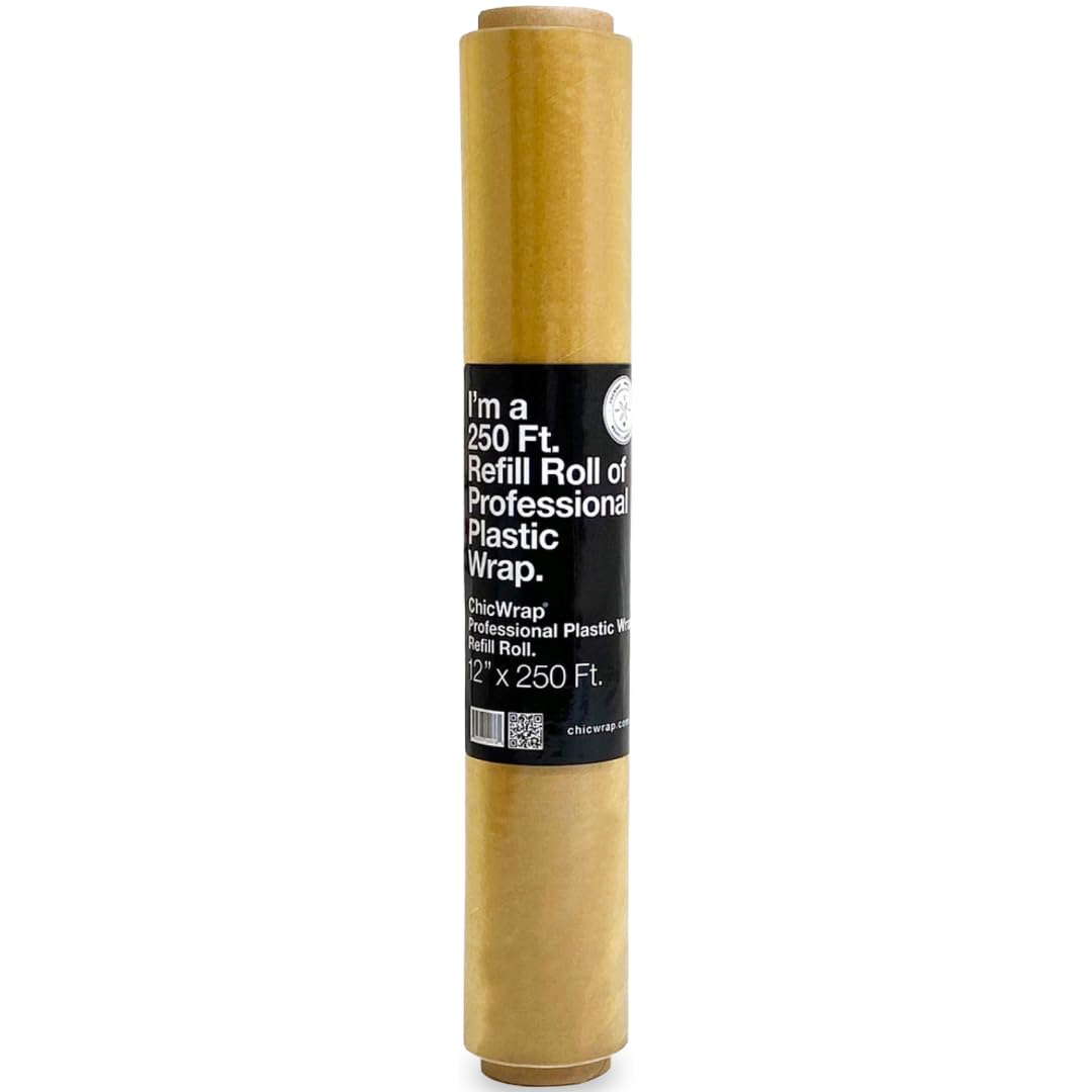 ChicWrap Professional Grade Plastic Wrap Refill Roll - 12 Inch X 250 Feet - Professional Grade Plastic Wrap - BPA Free and Kosher Certified - Reduces