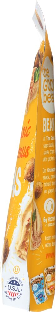 The Good Bean Crunchy Chickpeas - Classic Hummus - 6 oz Resealable Bag - Roasted Chickpea Beans - Vegan Snack with Good Source of Plant Protein
