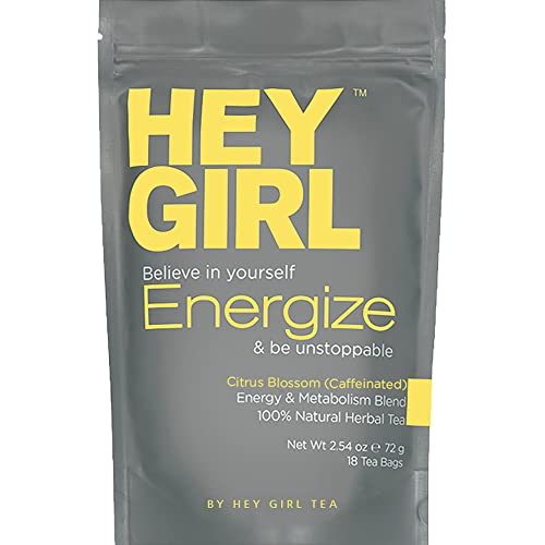 Hey Girl Energize Tea - Herbal Energy Tea Blend with Yerba Mate, Oolong, Ginger, & Green Tea - Morning Boost Coffee Alternative - Caffeinated Tea Bags