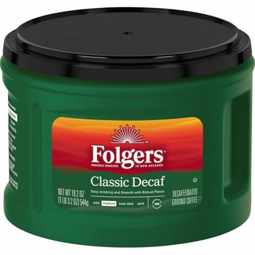 Folgers Decaf Coffee, Ground Coffee, Classic Medium Roast, 19.2 Ounce Canister