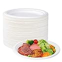 ECOLipak 100% Compostable 10 Inch Heavy Duty Paper Plates, 150 Pack Disposable Biodegradable Eco-friendly Sugarcane Bagasse Plates for Dinner