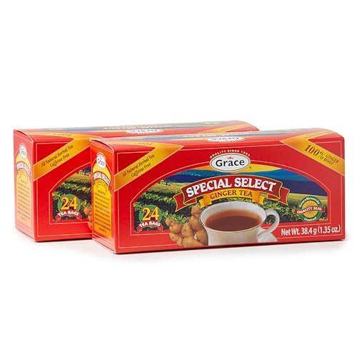 Grace Special Select Ginger Tea Bags 1.34oz 2 Pack - All Natural Herbal Tea & Caffeine Free - Pure Ginger Root Tea Bags - 48 Count