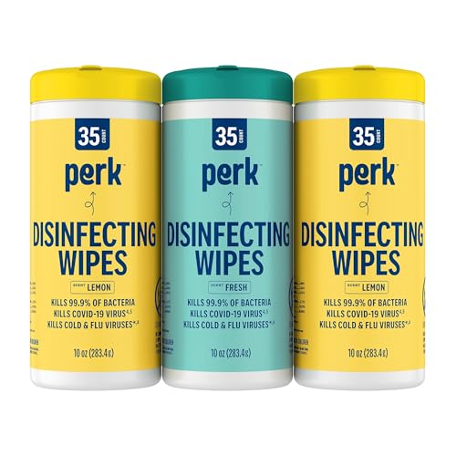 Perk Disinfecting Wipes, Fresh & Lemon Scent, 35 Wipes/Canister - Multi?Surface Cleaning Wipes for Home, Office & Classroom