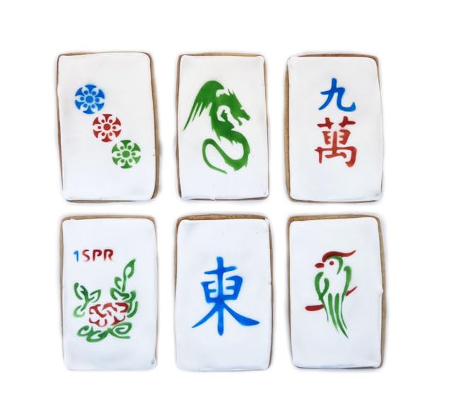 Mahjong Tile Cookies- Set of 6 Crunchy Shortbread Cookies Individually Wrapped by BakersDozenToGo