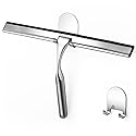 HOME SO Shower Squeegee for Glass Doors - Stainless Steel Squeegee with Adhesive Hooks - Window, Floor & Car Squeegee, Multi-Purpose Bathroom, Mirror