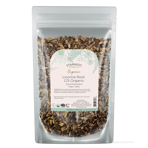 Starwest Botanicals Organic Dried Licorice Root - Herb for Loose Leaf Tea Blends, Candy, & Baked Goods, Cut & Sifted, Certified Kosher, Non-GMO - 4 oz