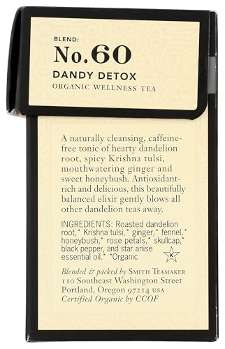 Smith Teamaker | Dandy Detox - Dandelion Root, Spicy Krishna Tulsi, Ginger & Honeybush | Caffeine-Free, Herbal, Certified Organic, Vibrant Wellness
