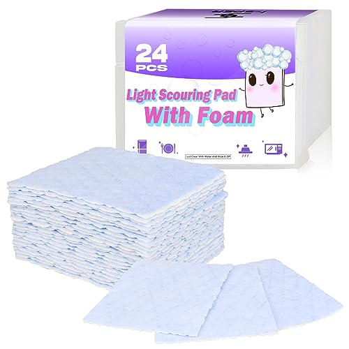 24 Pack Light Scouring Pad with Foam, Triple Cleaning Scrub Pad Singles Heavy Duty Household Non-Scratch Abrasive Hand Pad Multi Surface Magic Sponge