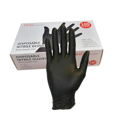 DHG PROFESSIONAL Latex Free Powder Free Black Nitrile Disposable Gloves, Food Handling, Cleaning Gloves (Medium)