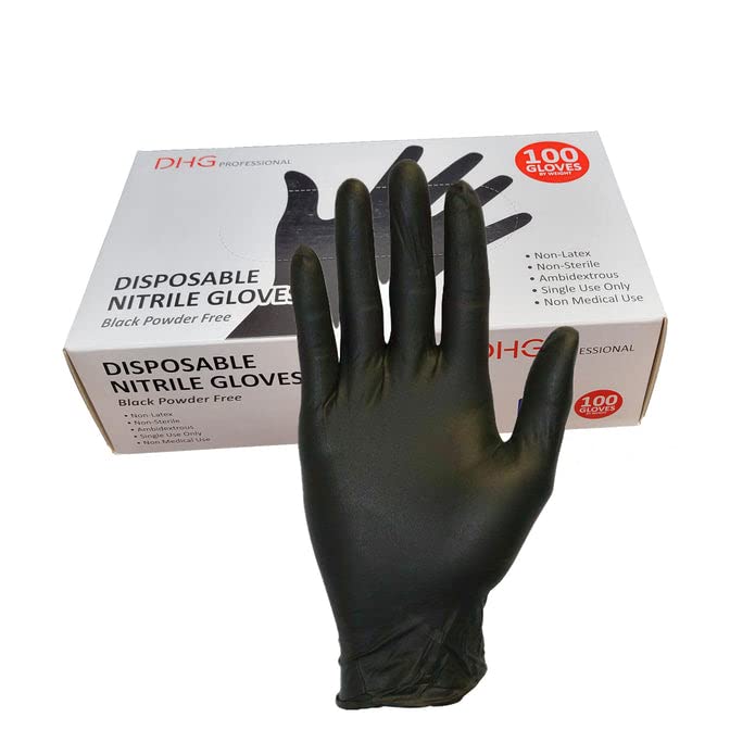 DHG PROFESSIONAL Latex Free Powder Free Black Nitrile Disposable Gloves, Food Handling, Cleaning Gloves (Medium)