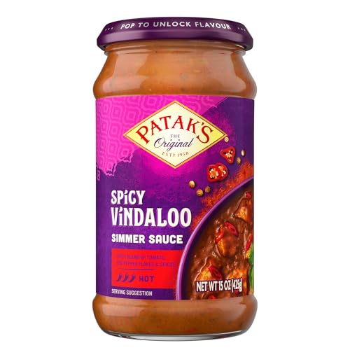 Patak's Spicy Vindaloo Simmer Sauce, Extra Curry, Made with Tomato Paste, Chile & Spices, Gluten-Free & Vegan Indian, Perfect for Chicken, Lamb