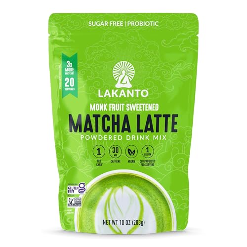 Lakanto Sugar Free Matcha Latte - Green Tea Powder with Shelf Stable Probiotics and Fiber, Sugar Free, Monk Fruit Sweetener, Keto Diet Friendly