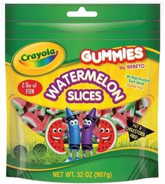 Bebeto Crayola Watermelon Slices Gummies 2 lbs - Fruity Chewy Candy Resealable Stand Up Pouch - Halal Peanut Free No HFCS - by Kervan