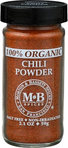Morton & Bassett 100% Organic Chili Powder | Robust Blend for Tacos, Chili & Tex-Mex Dishes | Gluten Free, Salt Free, Non-GMO | 2.1 oz Jar