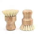 Natural Sisal Dish Washing Brush Bamboo Round Scrub Brush Pots Pans Vegetables Household Cleaning Brush, 2 Pack (White)