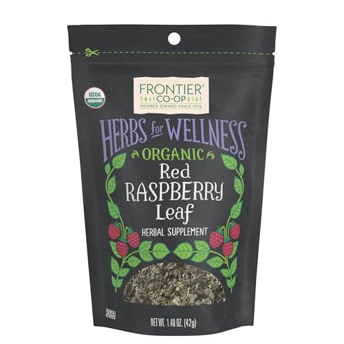 Frontier Co-op Organic Cut and Sifted Red Raspberry Leaf 1.48oz - For Red Raspberry Leaf Tea, Cafe, Restaurant Supply and More - Naturally Caffeine